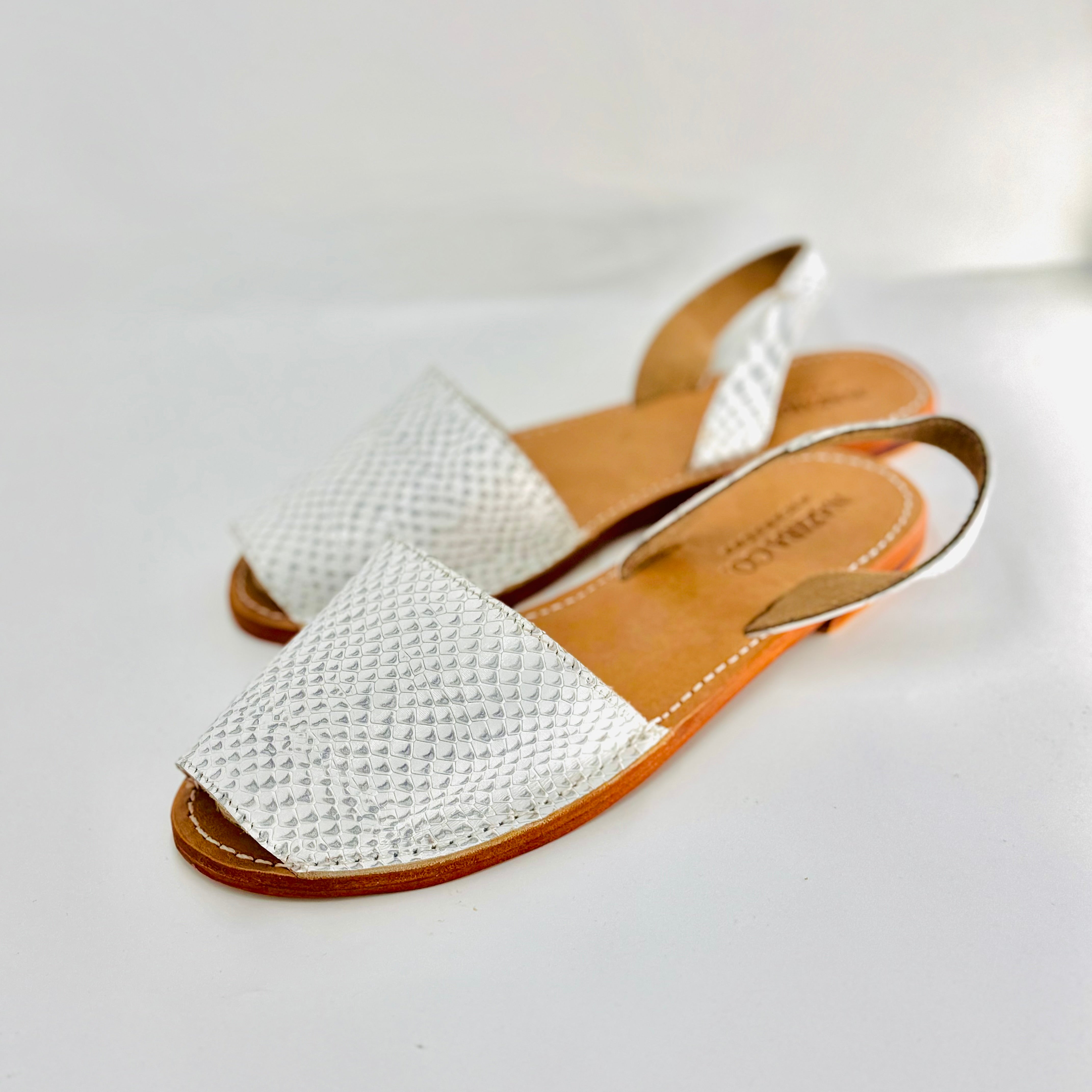 Exotic white leather sandals