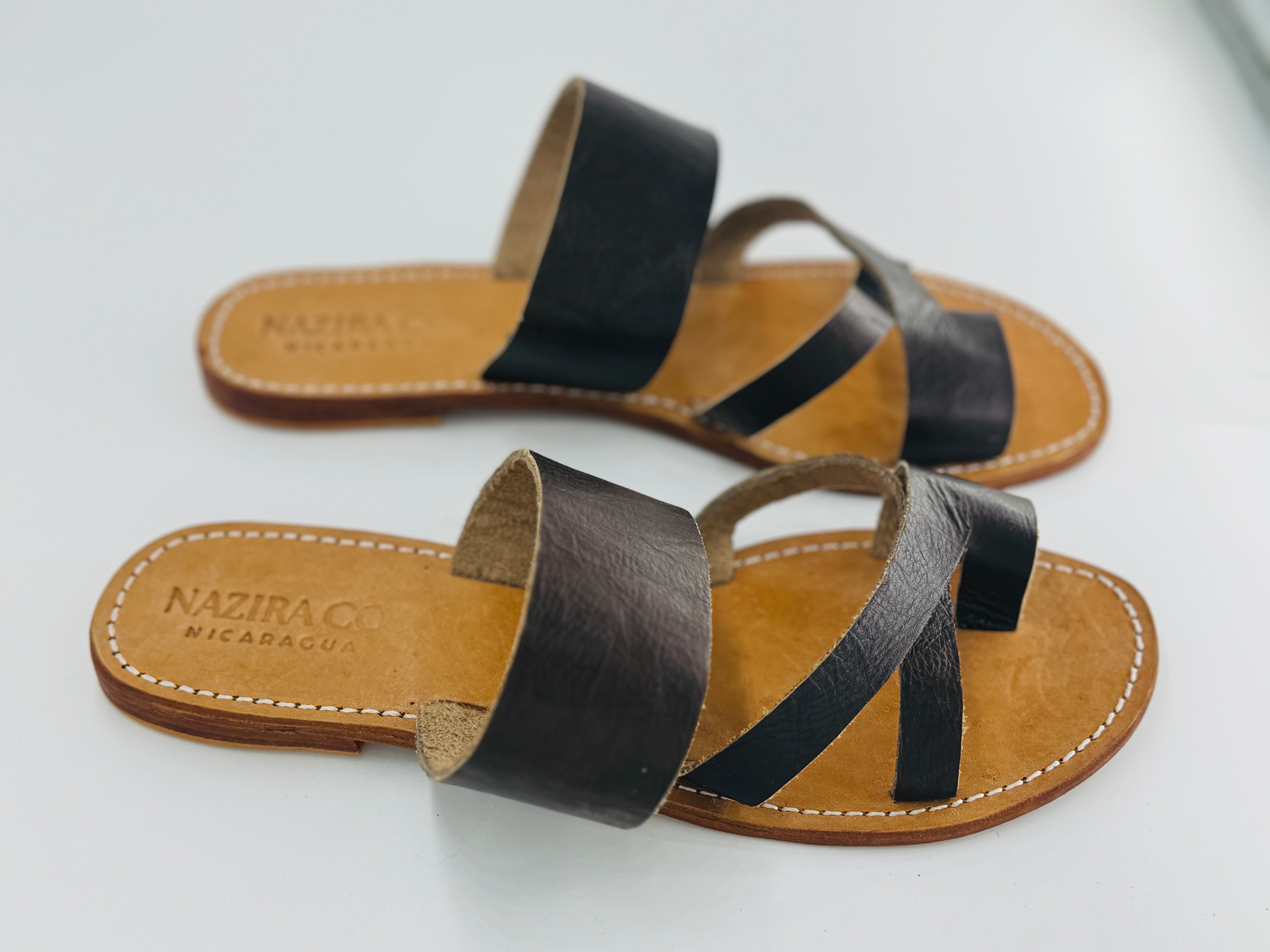 Leather women criss cross thong sandals