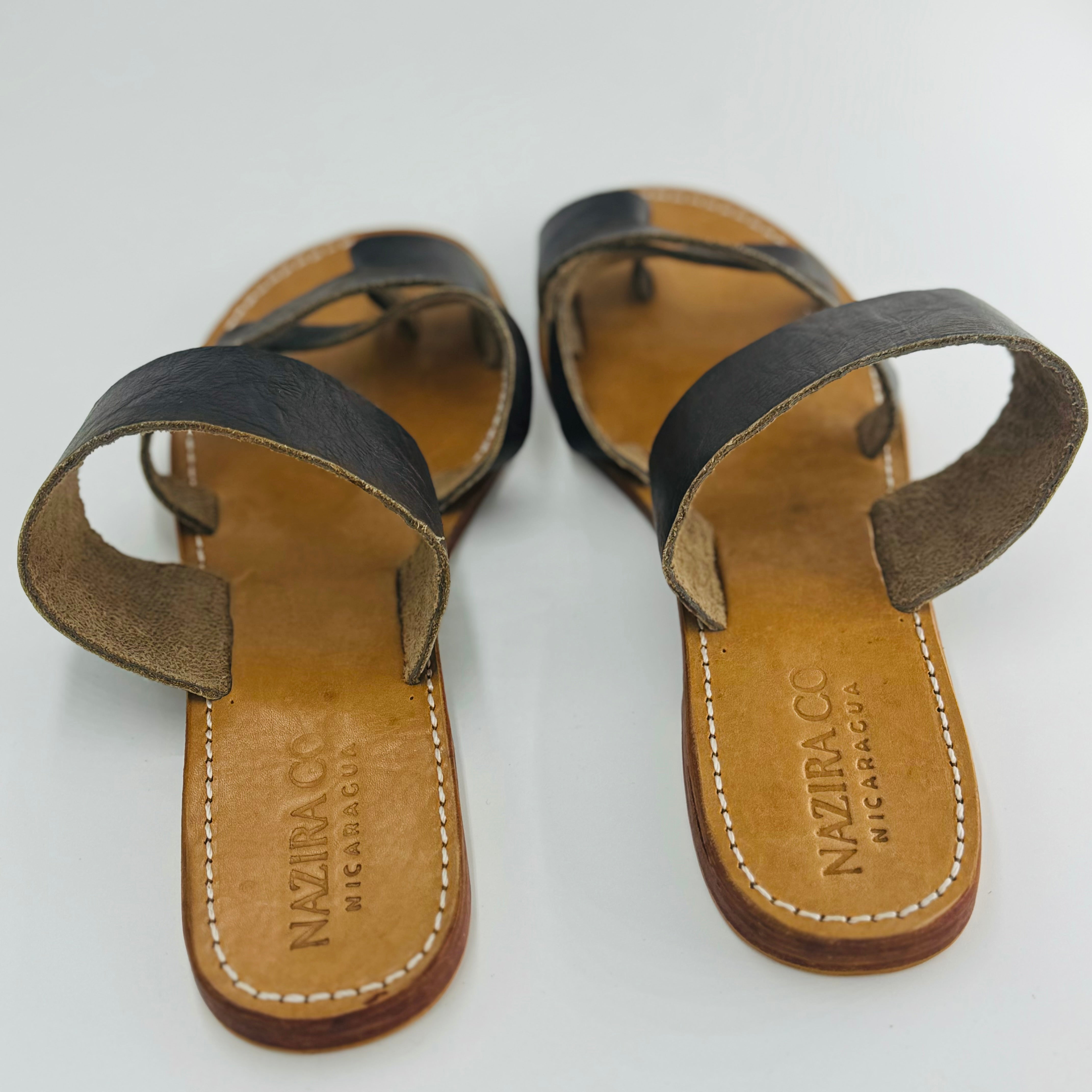 Leather women criss cross thong sandals